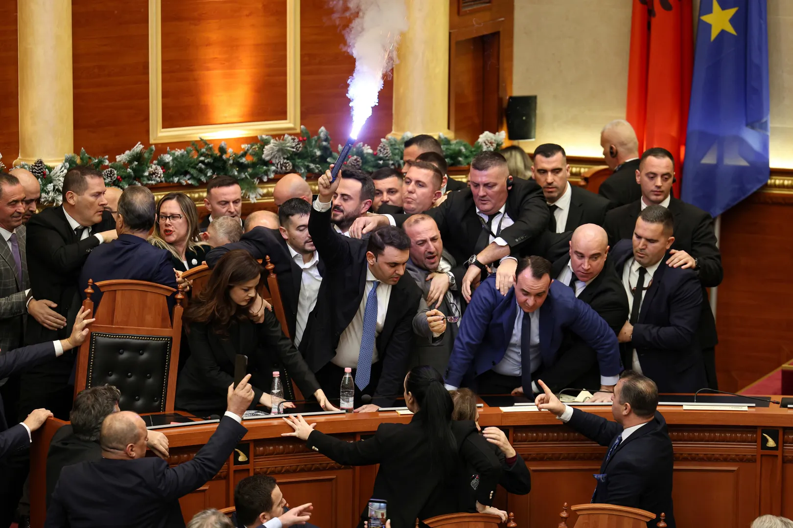 Flare and fighting in Albanian parliament dispute | Corruption